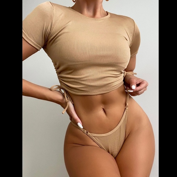 ribbed ruched t shirt bikini set Oct sale - Picture 1 of 5